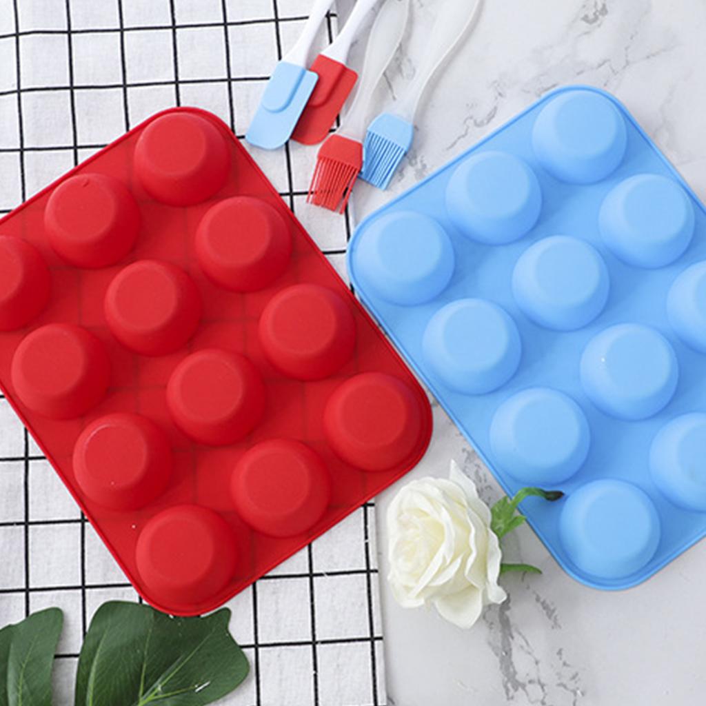 Forma na 12 muffinů Měkký silikon Kulatý tvar Snadné vyjmutí Forma na muffiny na Cupcake Muffin Želatinu Mýdlo