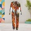 Women Plus Size White Halloween Ghost Printed Round Neck Long Sleeve Cuffed Two Piece Pants Set With Pockets
