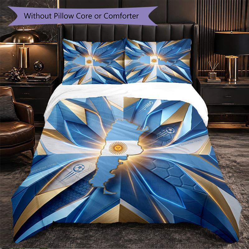 Argentina Football Pattern 3 Pieces Bedding Set Soft Microfiber Duvet Cover with Pillow Cases for Bedroom