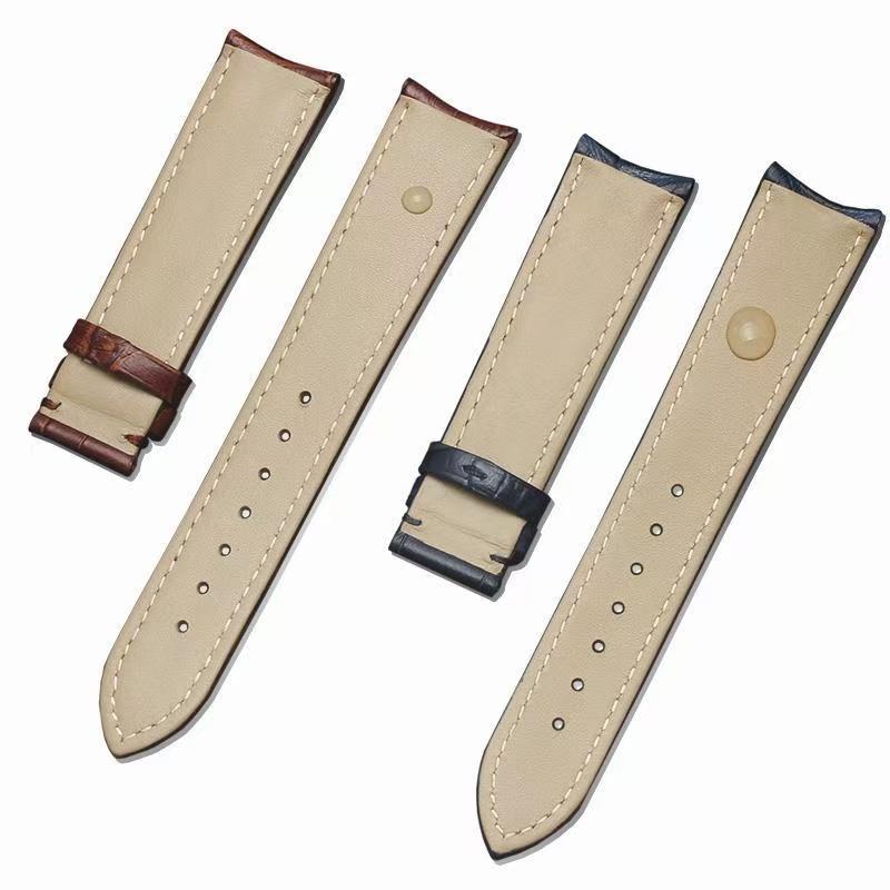 Durable Black Brown Blue Genuine Leather Watchband 18 19 20 21 22mm Curved End Deployant Buckle Calfskin Strap For Brands Watch