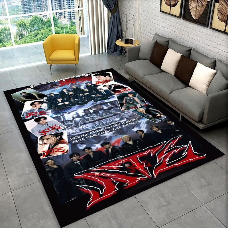 Fashion Kpop Stray Kids Non-Slip Area Rug for Living Room,Bedroom,Playroom,Soft Carpet Floor Mat Home Decor Rug Kids Room Gift