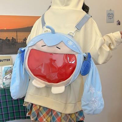 New Blue Backpack Cartoon Cute Plush Cherry Blossom Big Mouth Funny Cute Girl Bag