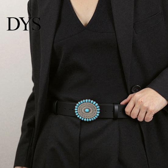 Kék Türkiz Övcsat Western Retro Design Patinázott Ezüst Műbőr Széles Navajo Etnikai Stílusú Öv