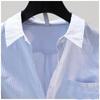 Light Blue Pinstripe Cotton Shirt - Spring 2023 Loose Casual Long Sleeve with Single Pocket