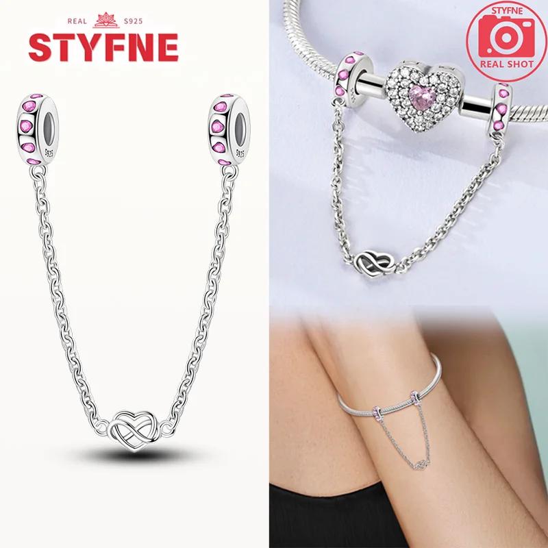 Copper Heart Beads Colorful Zircon Safety Chains Original Charm Fit Original Bracelets DIY Style Jewelry Gifts Accessory Women's