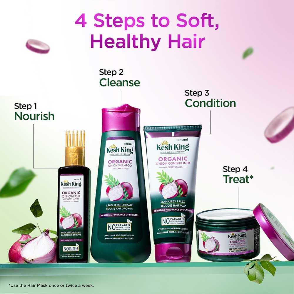 Kesh King Organic Onion Conditioner For Frizzy Dry Hair With Curry Leaves 200ml | Reduces Hair Fall & Deeply Nourishes Damaged Hair