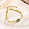 Emerald Four-Leaf Clover Zircon Bracelet & Clavicle Necklace with Titanium Steel Earrings for Women - Fade-Resistant