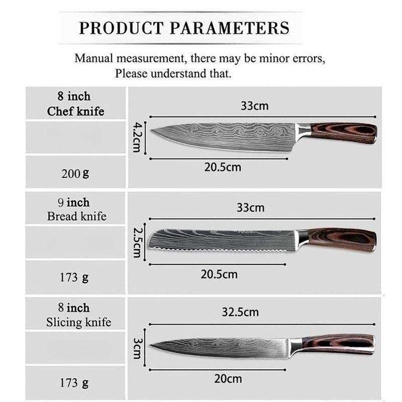 7 Pcs/Set Damascus Laser Pattern 4Cr Stainless Steel Kitchen Knife Set Kitchen Stuff Chopping Knife Fruit Boning Cutter