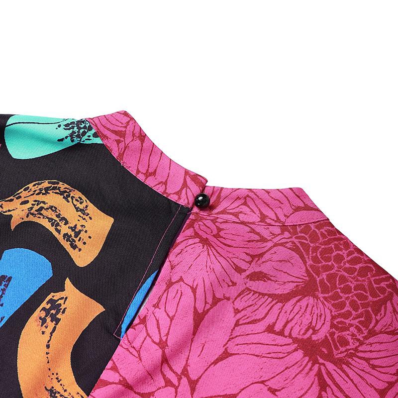 Übergroßes Damen Langarm Print Patchwork Lässiges Lockeres Maxi Kaftan Kleid