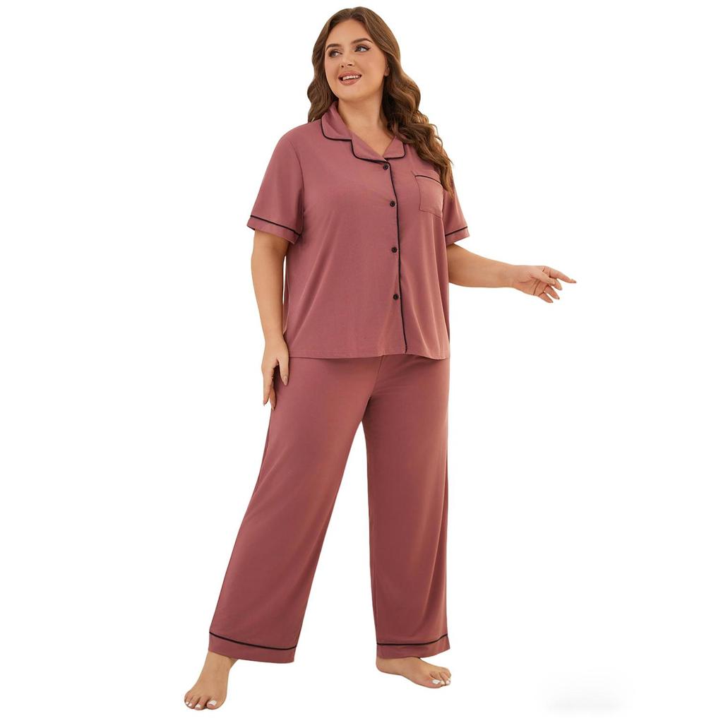 Women’s Oversized Sleeping Suits Short Sleeves Button Up Shirts Long Pants Loose Comfy Pajamas Spring Summer Night Sleep Wear