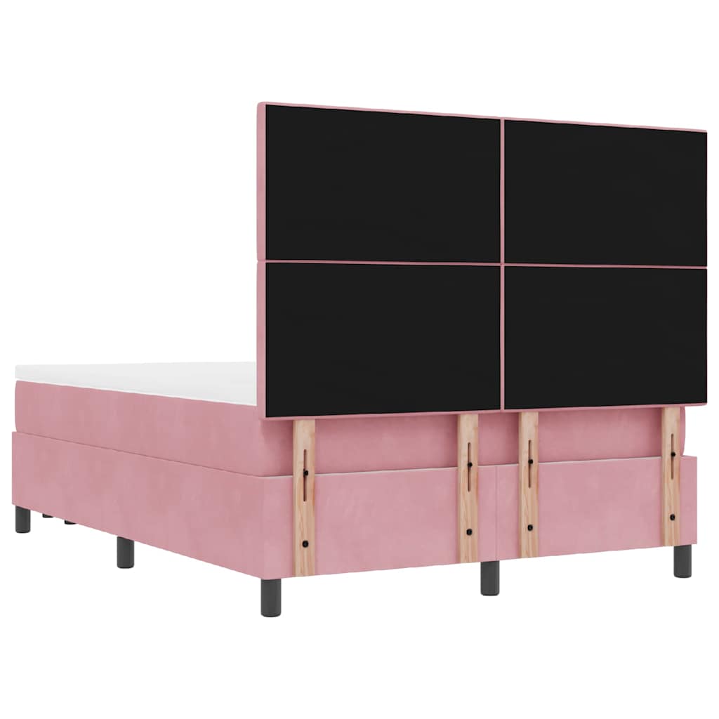 Pink Velvet Box Spring Bed with Pillows and Headboard 190 x 140 cm
