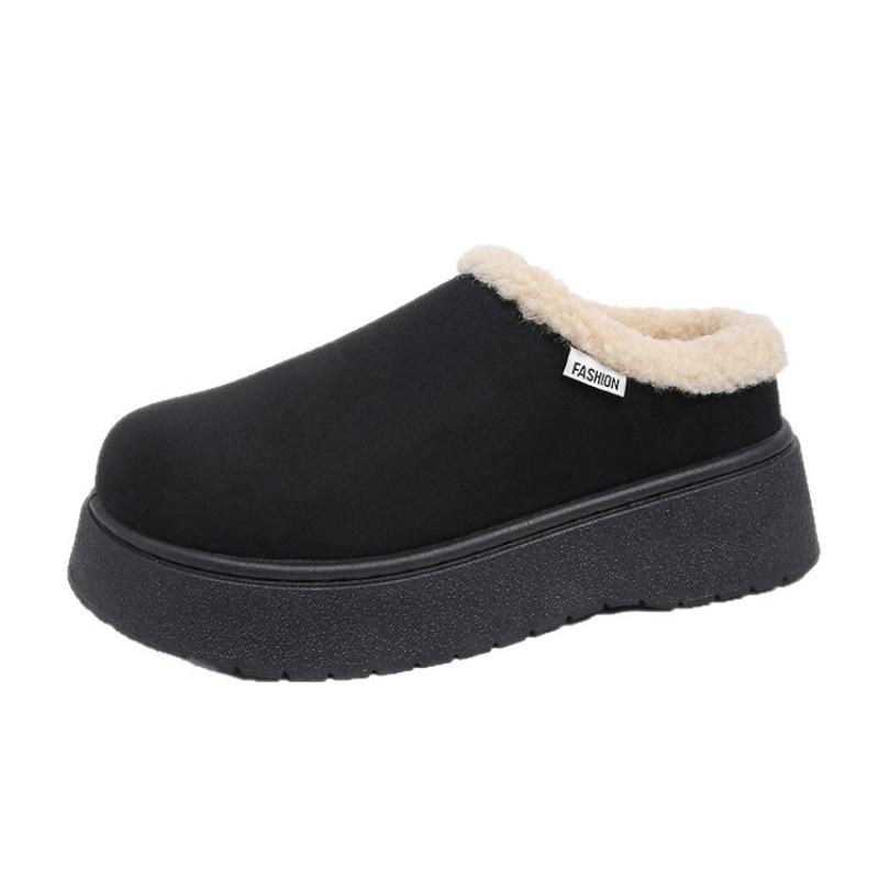 Thick-soled Outer Wear Retro Snow Boots Heightened Velvet Thickened Bag Head Half Slippers Women's Warm Cotton Shoes