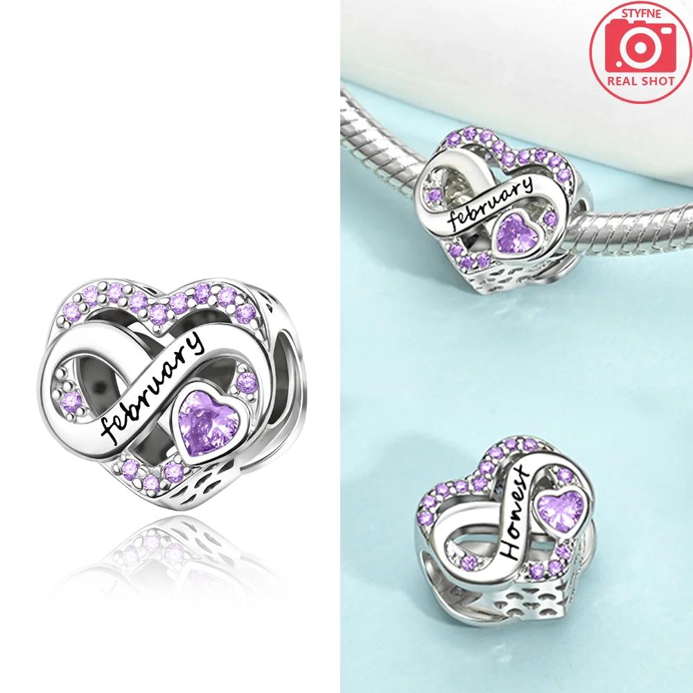 Exquisite Love Heart Blue Zircon December Infinity Birthstone Original Beads Fit Bracelet Copper Women Diy Gift Accessory
