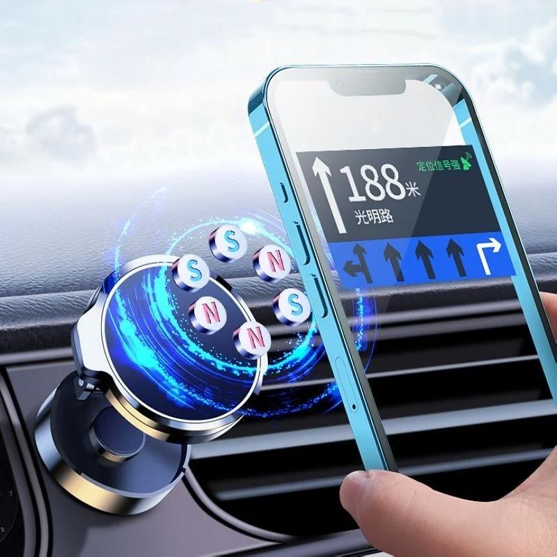 Universal Magnetic Car Phone Holder with 360° Rotation and Foldable Design for Dashboard or Air Vent