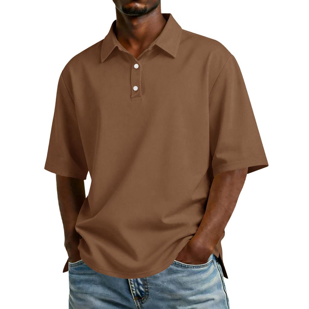 Men Short Sleeve Polo Shirt Classic Fit Cotton Blend Three Button Placket Casual Collar Top for Everyday Wear