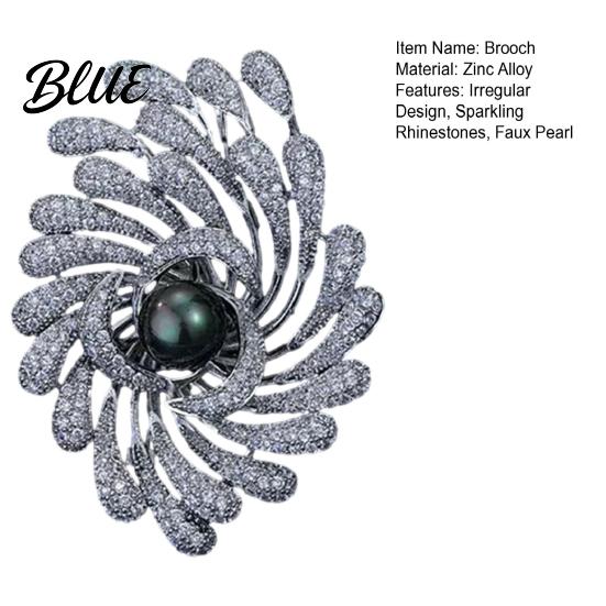 Irregular Design Lapel Pin Women Brooch Rhinestones Imitation Pearl Inlay