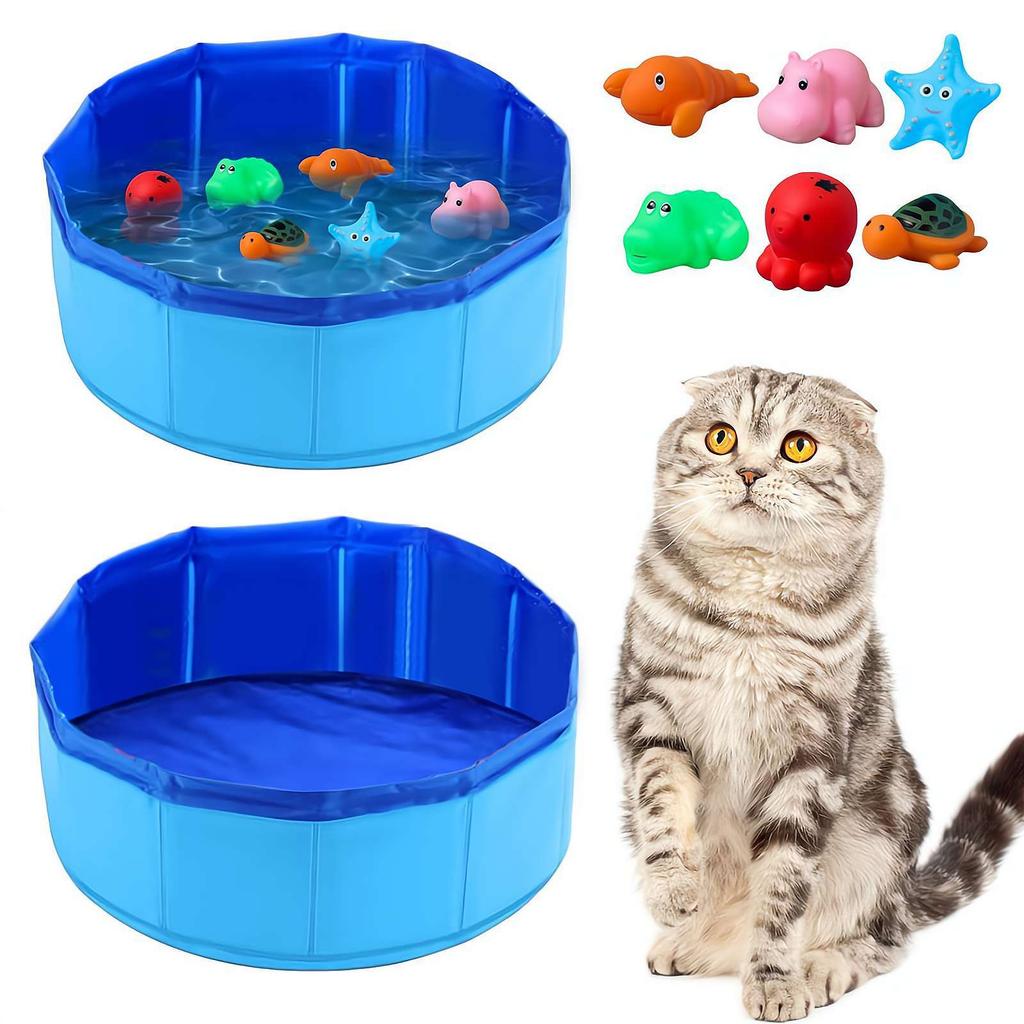 Foldable Pet Water Bowl Skid Resistant Base 6pcs Chew Toy Portable Bathing Pool Cats And Dogs