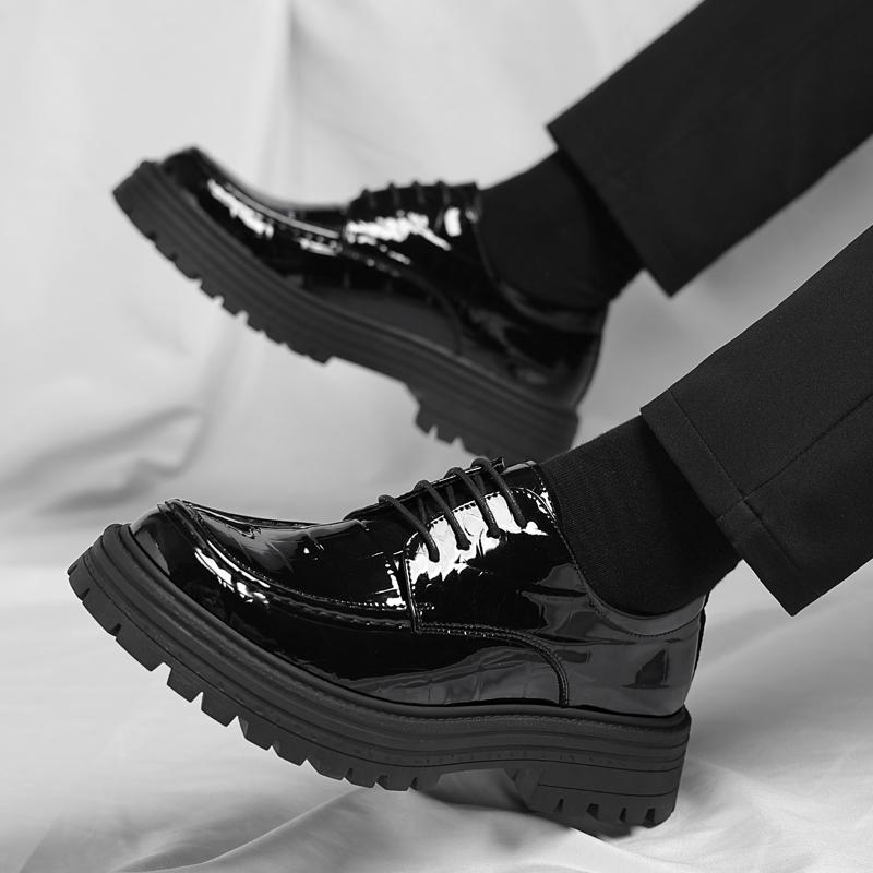 Fashion Lacquer Leather Thick Soled Men's Shoes Retro British Gentleman Style Leisure Business and Office Fashiona Street Quality Shoes