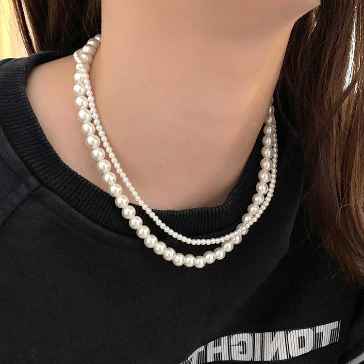 South Korea's New Double-layer Stacked Pearl Necklace Women's Exquisite Versatile Collarbone Chain Niche Design Neck Chain
