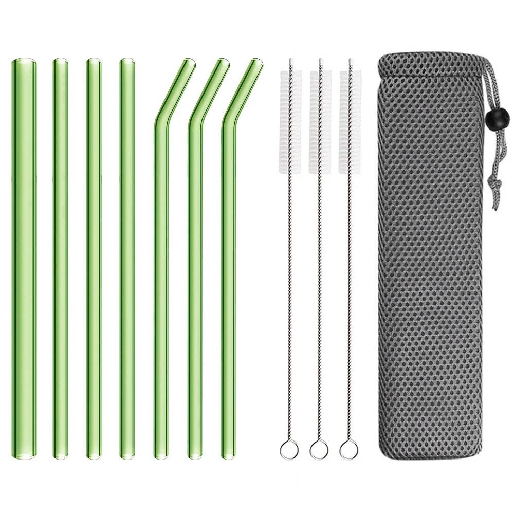 11Pcs Reusable Glass Straw Wide 8/12mm Pearl Milkshake High Borosilicate Bubble Tea Straw with Brush Party Home Bar Accessories