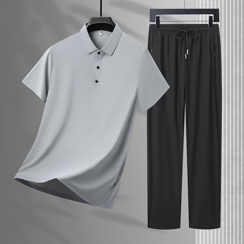 Men's Suit Summer Two-piece Suit for Men, Complete Set of Ice Silk Seamless Sportswear Suit for Men