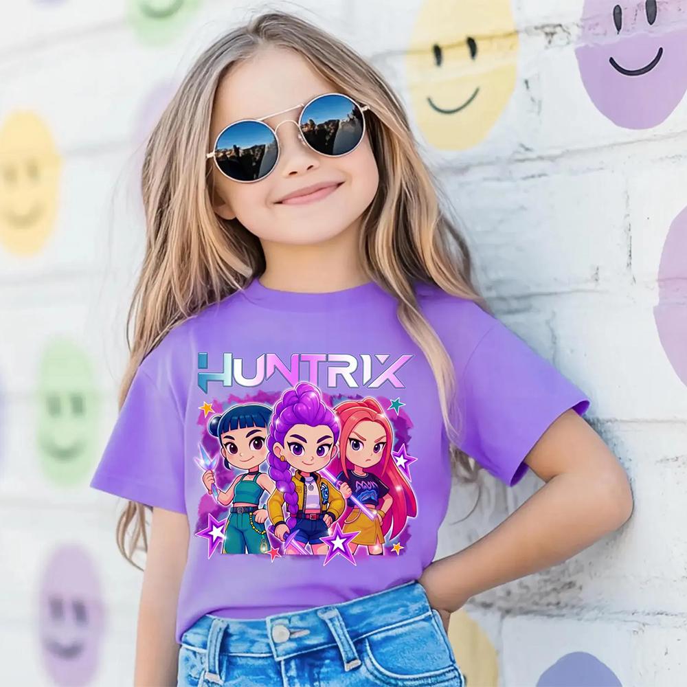 

Kids T-shirt Kpop Demon Hunters Pattern Print Short-sleeved Tops Tees Casual Girl T-shirt Kids Streetwear 100