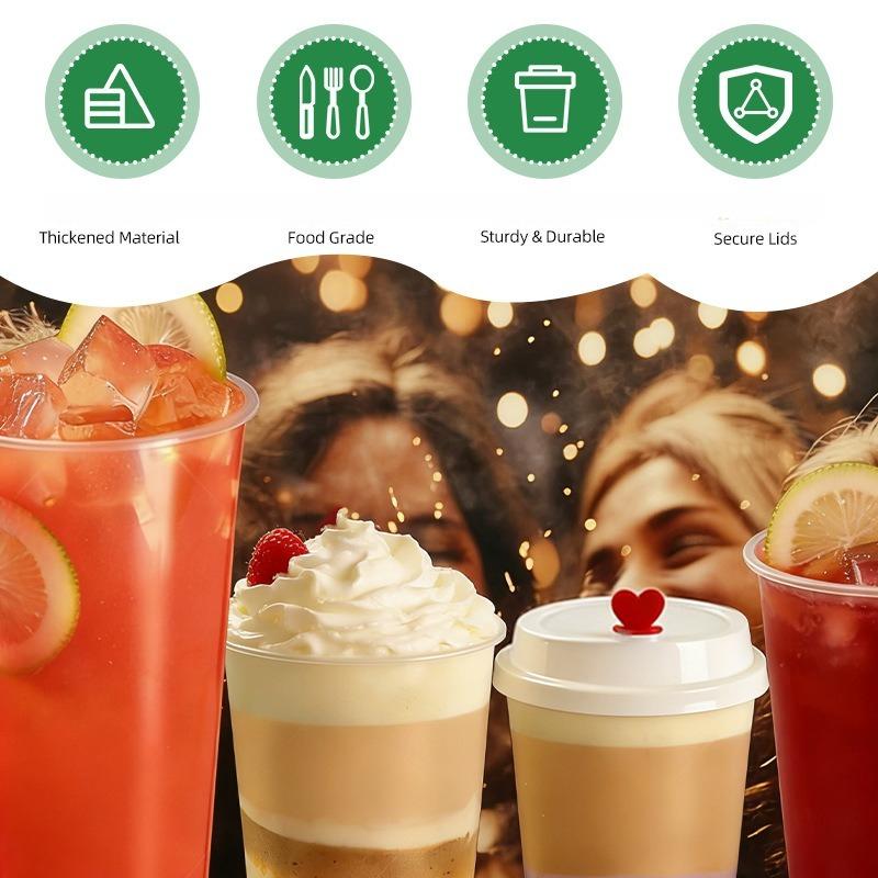 90mm Mouth Commercial PP Injection Cups  Disposable Milk Tea Cups with Lids Thickened High Transparent Plastic Drink CupsLarge Caliber Straws