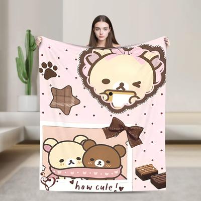 Rilakkumas and Friends Flannel Blanket Winter Super Warm Throw Blanket for Kids Adult Bedroom Print Bedspread Sofa Bed Cover