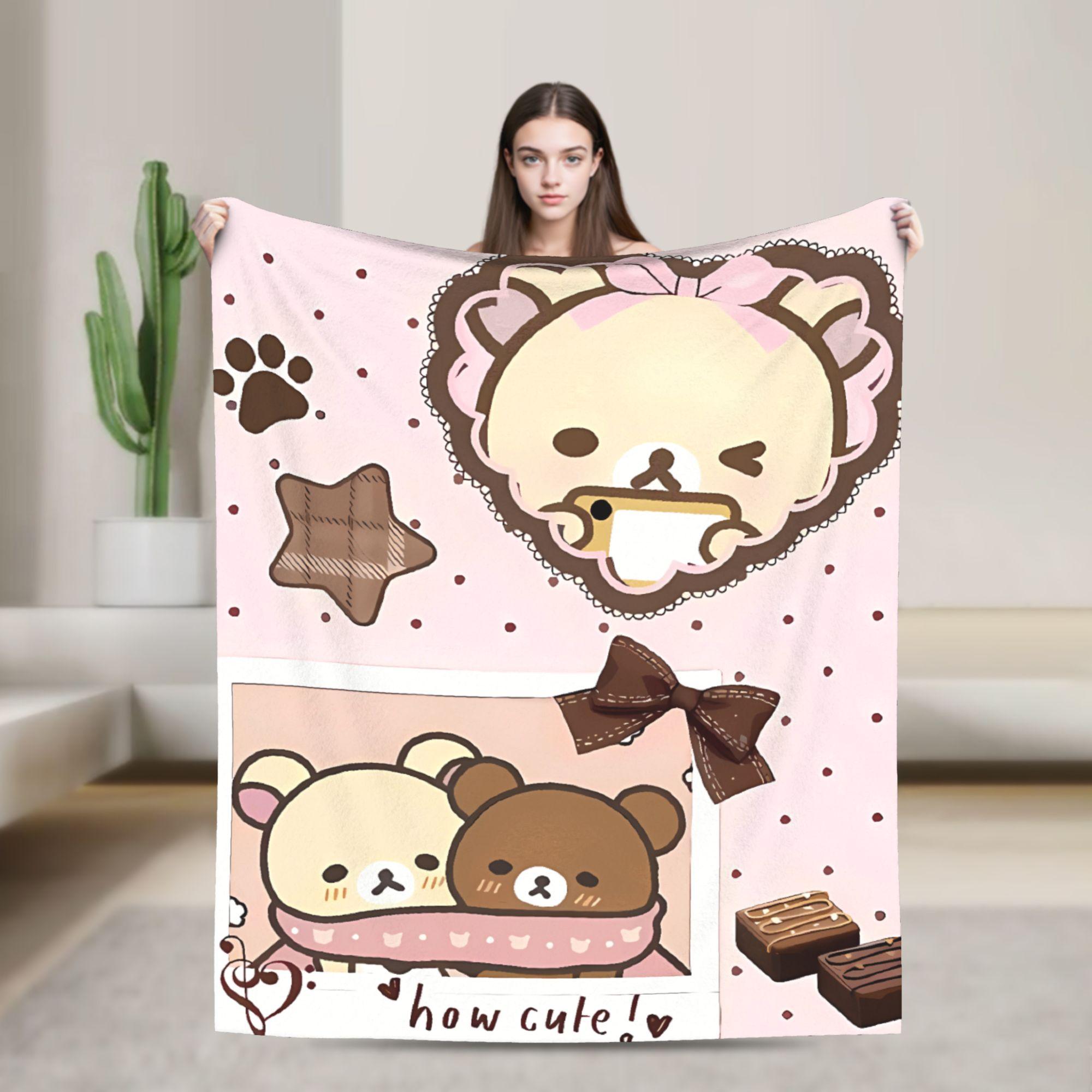 

Rilakkumas and Friends Flannel Blanket Winter Super Warm Throw Blanket for Kids Adult Bedroom Print Bedspread Sofa Bed Cover 75x90cm