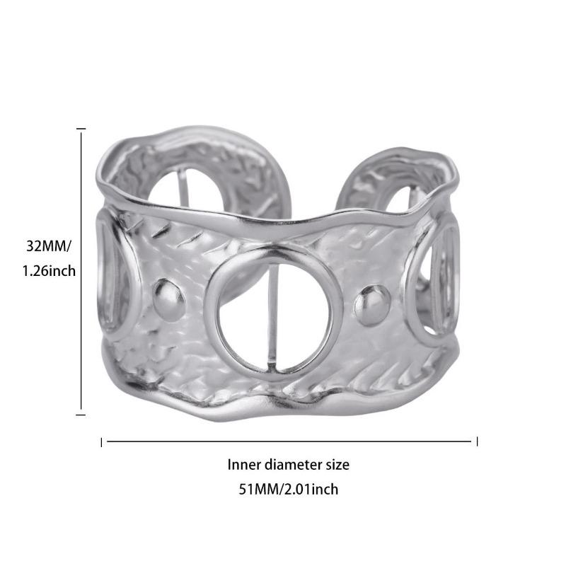 Wide Geometric Flower Stainless Steel Bracelet Women's Adjustable Open Bracelet Hip Hop Style