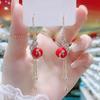 New Year Red Pearl Peacock Tassel Earrings: Phoenix Dance Long Drop Earrings for Women