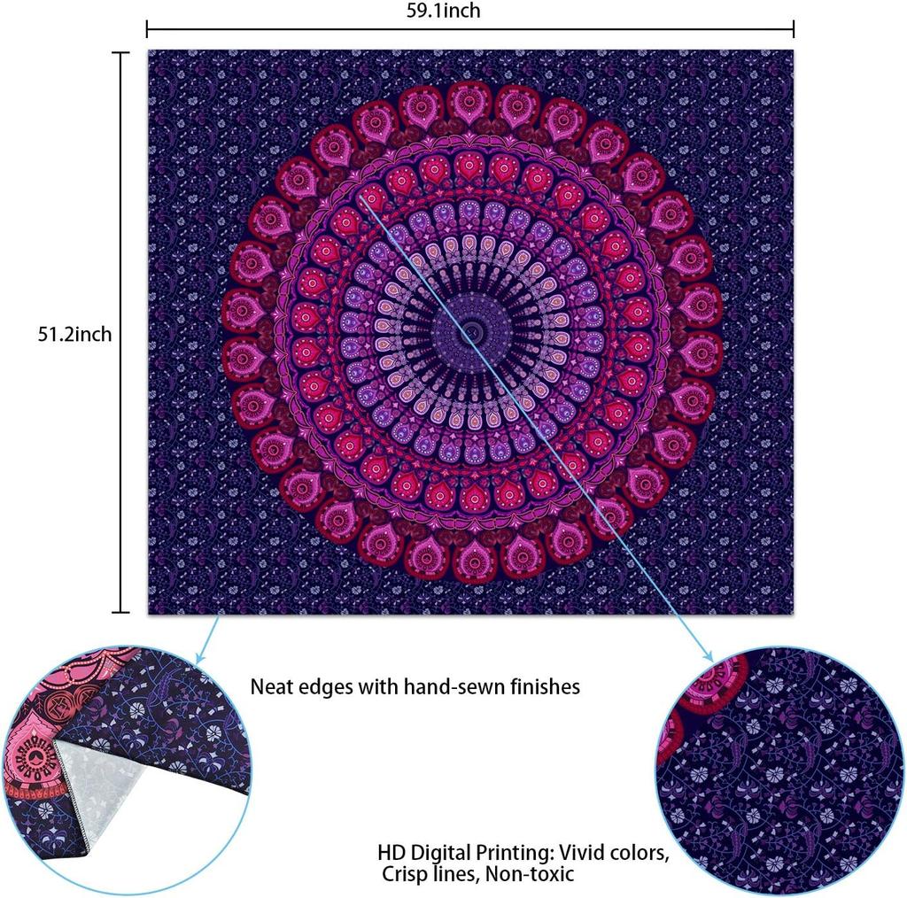 VIKAMA American Mandala Tapestry Hippie Wall Hanging Psychedelic Peacock Living Room Tea Room Wall Decoration Tapestry
