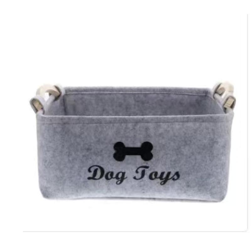Felt Square Toy Storage Bin with Wooden Handle for Pets