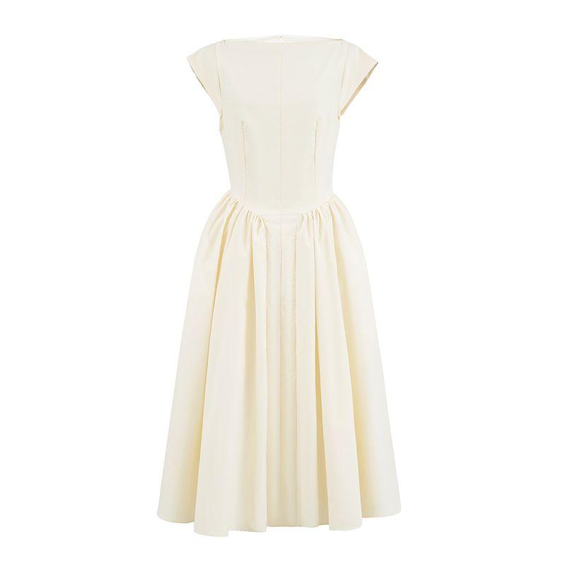 

Su Li Tianwei House Same Style French style Simple High-End Exquisite Sexy Backless A Word Mid-Length Dress Apricot color L