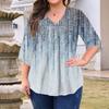 Women's Fashion Large Size Print V-Neck Three-quarter Sleeve Top