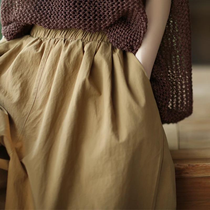 Cotton Shorts Women Summer Vintage Loose Large Size High Waist Casual Elastic Wide Leg Pants