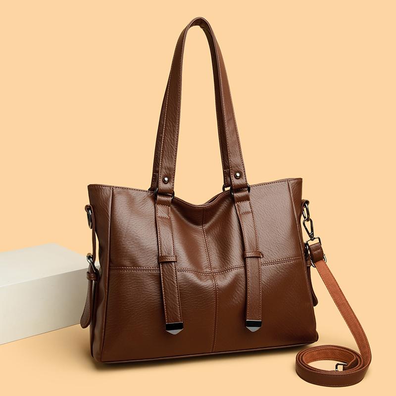 Women's Soft Leather Shoulder Bag Luxury Designer Handbag Ladies Solid Color Casual Large Tote Bag Messenger Commuter Sac A Main