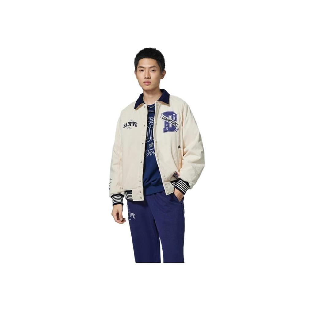 Li-Ning Sports Basketball Series Embroidered Logo Button-Up Long Sleeve Jacket Men Jacket Beige AJMS109-2