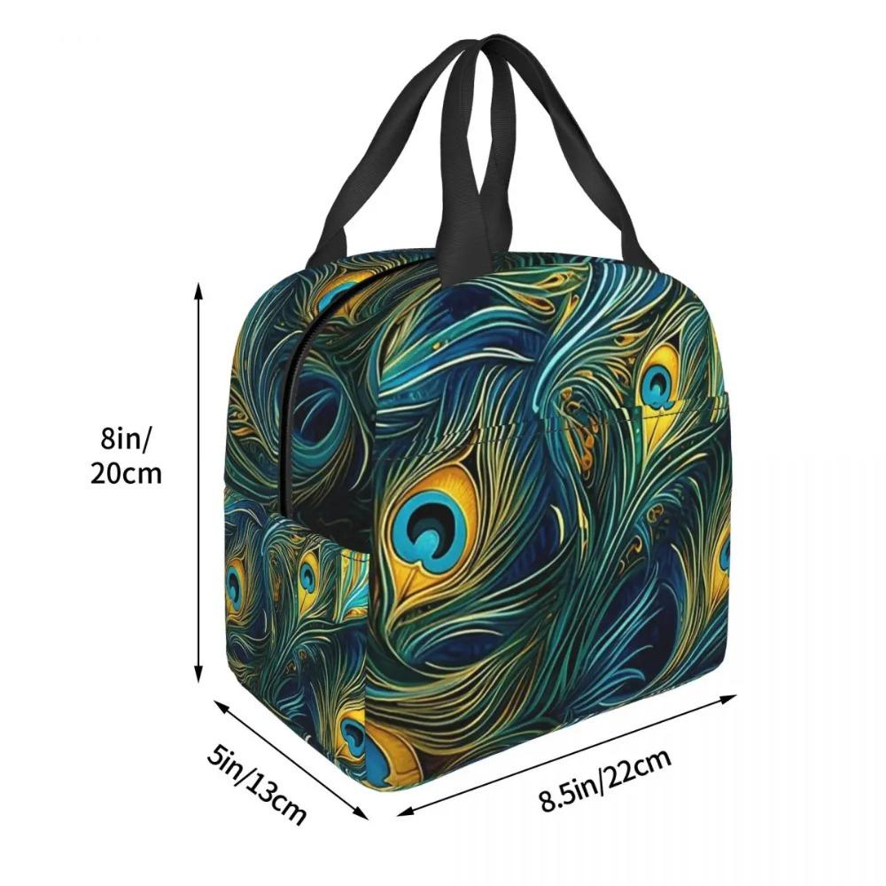 Colorful Peacock Feather Insulated Lunch Bag for Women Children Portable Food Boxes Thermal Lunch Box Tote