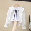 Spring & Autumn Girls' Cotton Doll Collar Long Sleeve Shirt - Casual Trendy Top for Kids