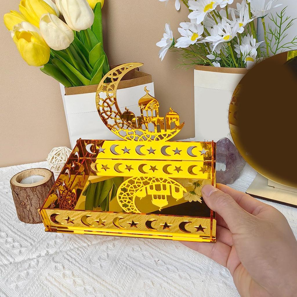 Eid Tray Moon Temple Food Holder Acrylic Ornament for Islamic Muslim Table Decoration Ramadan Party Candy Food Supplies
