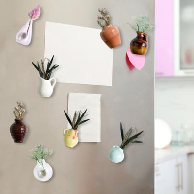 1/5/7Pcs 3D Vase Keramik Kühlschrank Magnet Chinesischen Stil Mini Blume Vase