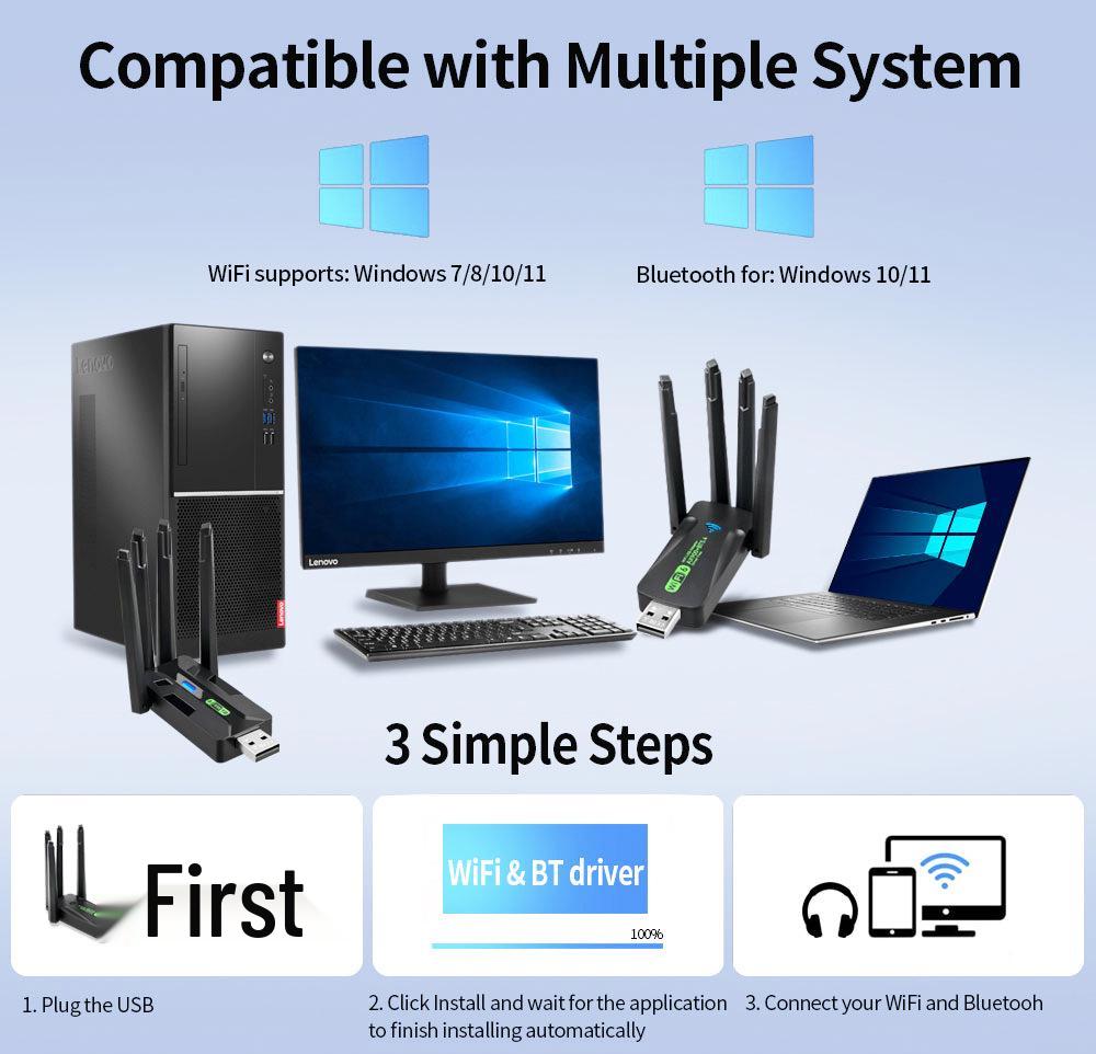 WiFi 6 Dual-Band USB Bluetooth Adapter: Driver-Free 5G Network Receiver, Plug & Play