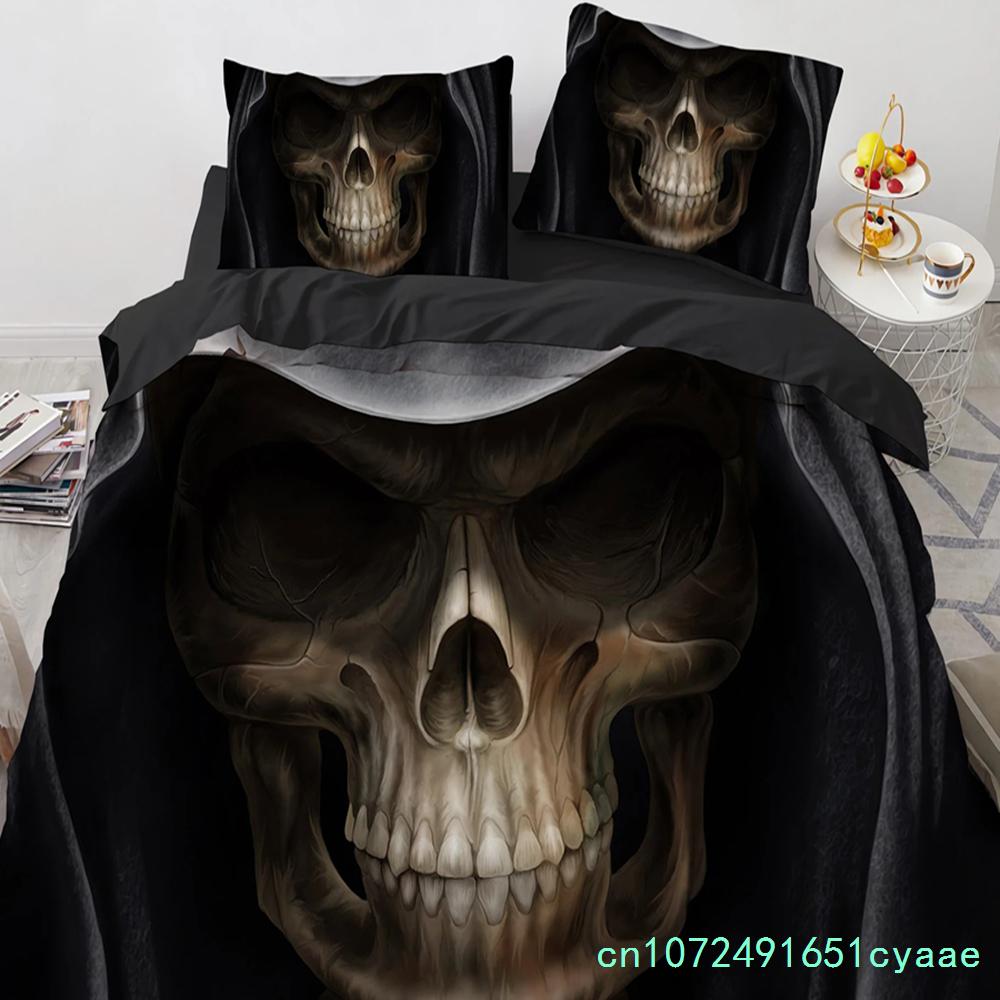 Set Biancheria da Letto Teschio Cappello Nero Misura Queen Set Copripiumino Halloween Stile Moderno Set Biancheria da Letto Camera da Letto Copripiumino Federe