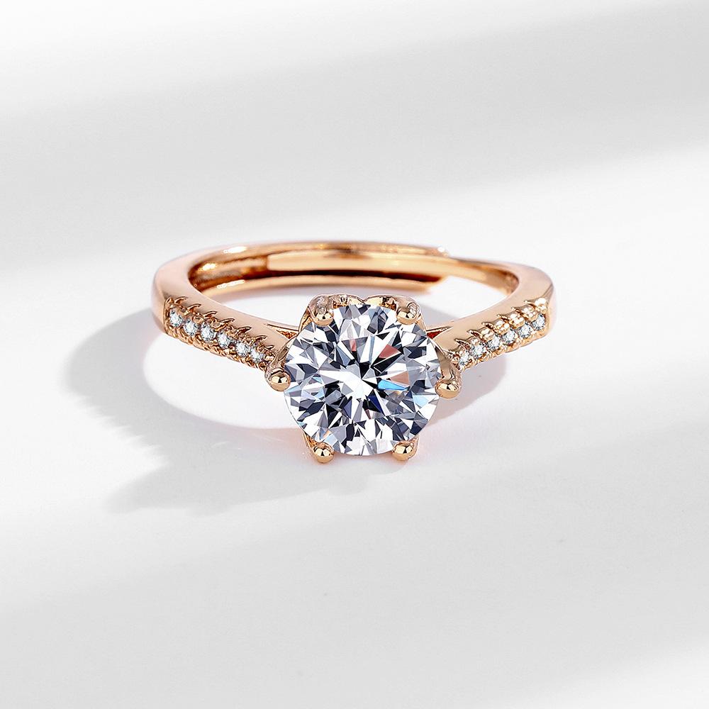 Light Luxury 2 Carat Copper Champagne Gold Sparkling Zircon Ladies Banquet Elegant Calm Ring