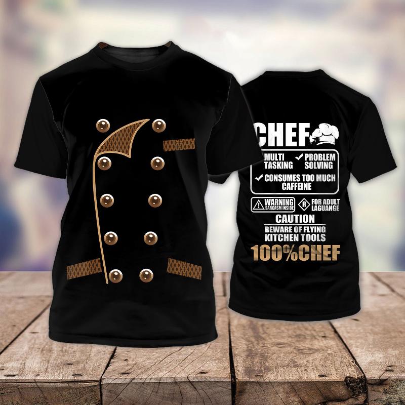 Summer Men's Chef T-shirt, Custom 3D Printed Clothes, Round Neck Short Sleeve Shirt, Fashionable Punk Street Clothes 6XL