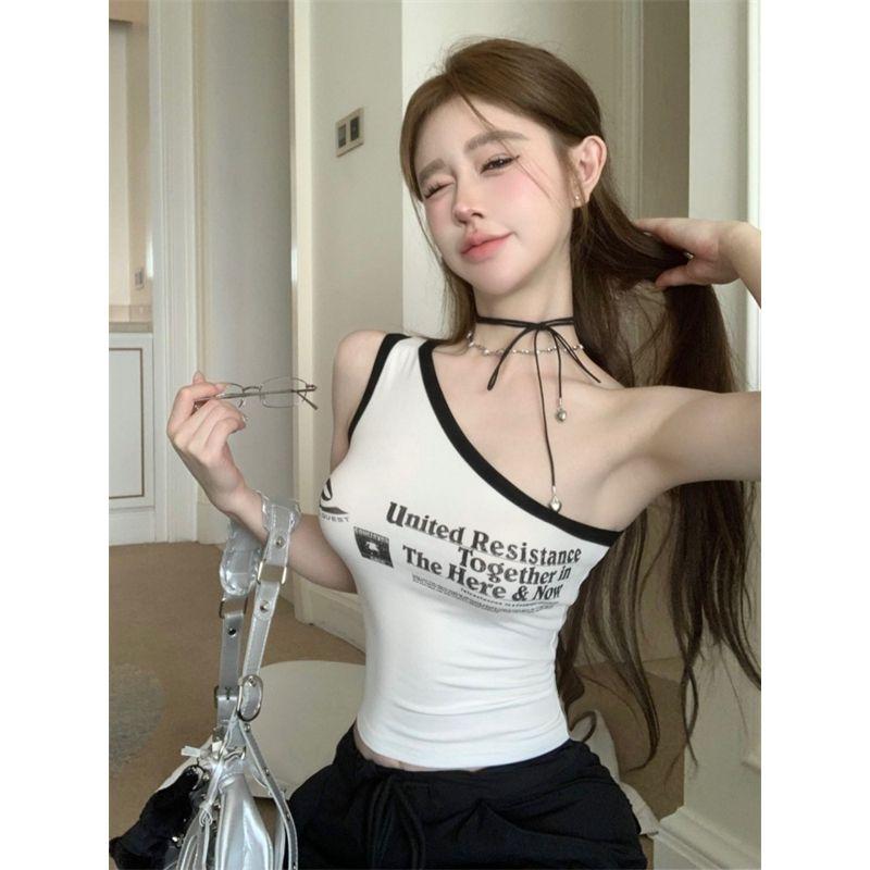 

Off-the-Shoulder Collarbone Sling Summer Sleeveless Silm Vest White S