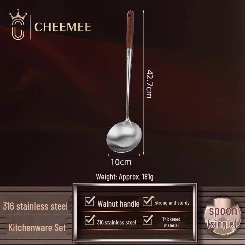 316 Stainless Steel Extended Walnut Handle Stir-fry Spatula