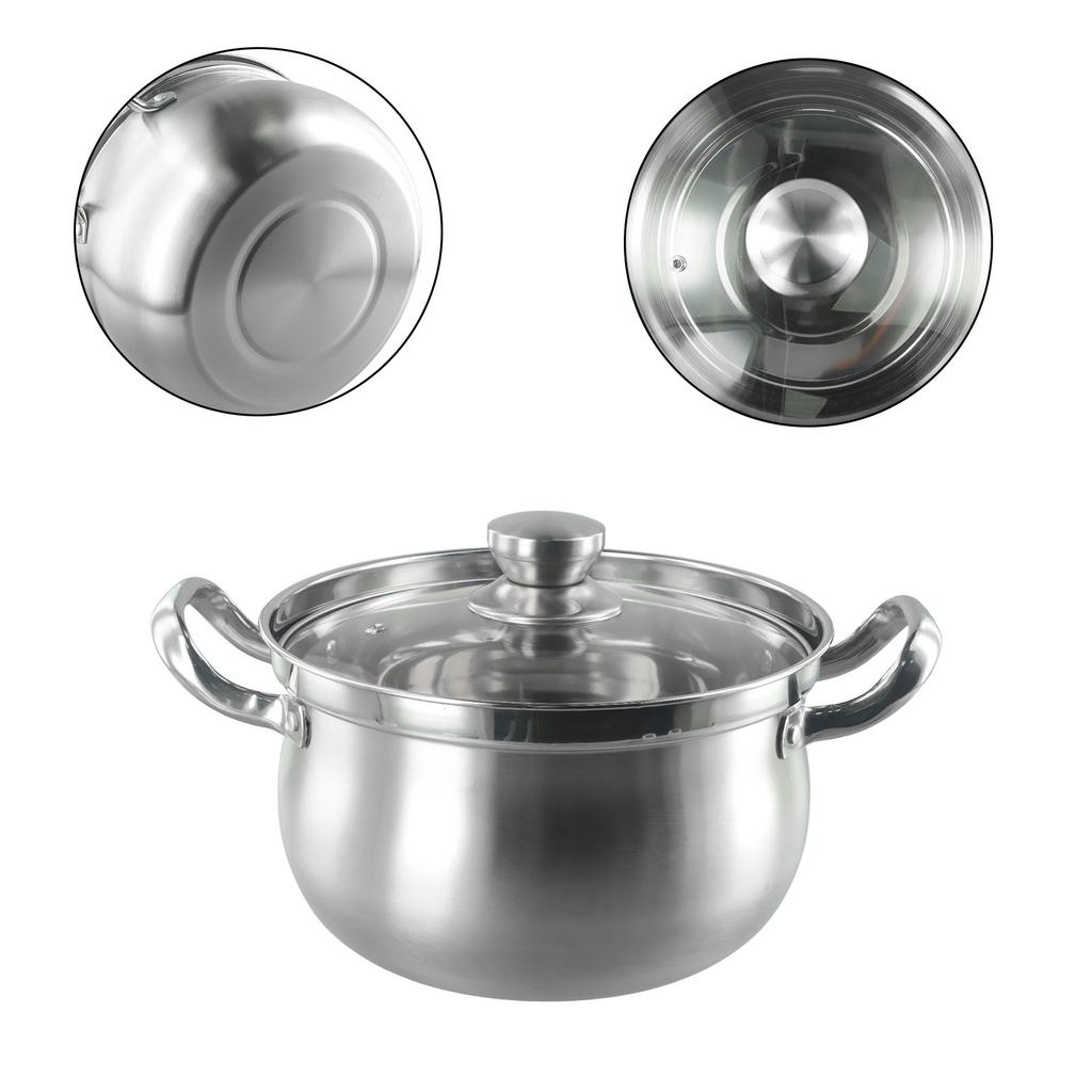 Cooking Pots Soup Pot Stockpot 1 Set 24x13.7cm Cookware Stainless Steel With Glass Lid Kitchen Accessories Portable Useful