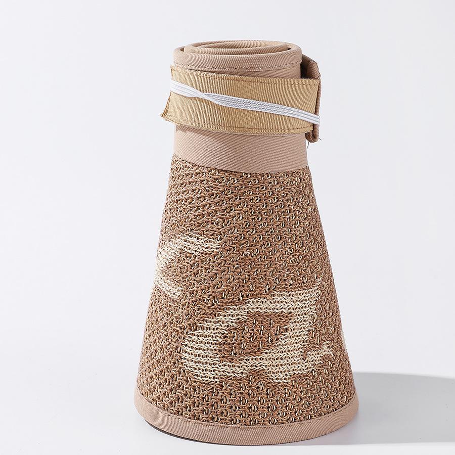 Style Hat Versatile Straw Woven Fashionable Beige Pink Women Sunshade Hatscaps